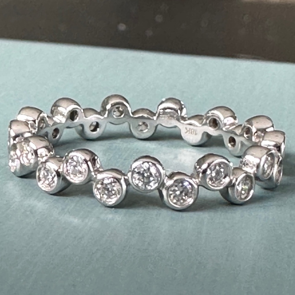 Designer A. JAFFE ~ 18K White Gold Bezel Set Diamond Eternity Ring Band ~NEW - Picture 7 of 14
